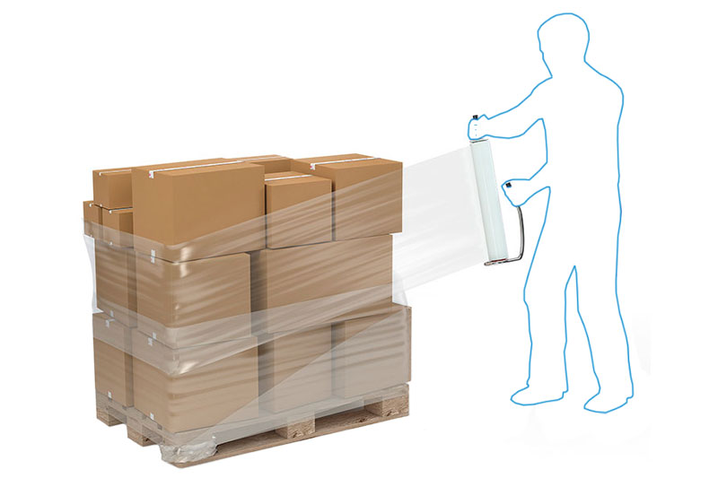pre-stretched folded edges, fiber-reinforced, strips, super-stiff, ventilated, vented, macro-perforated hand stretch film pallet wrap, load containment, force to load, load unitization